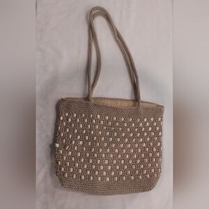 Beige Neutral Crochet & Woven Ribbon Shoulder Bag FRANKIE & JOHNNIE?